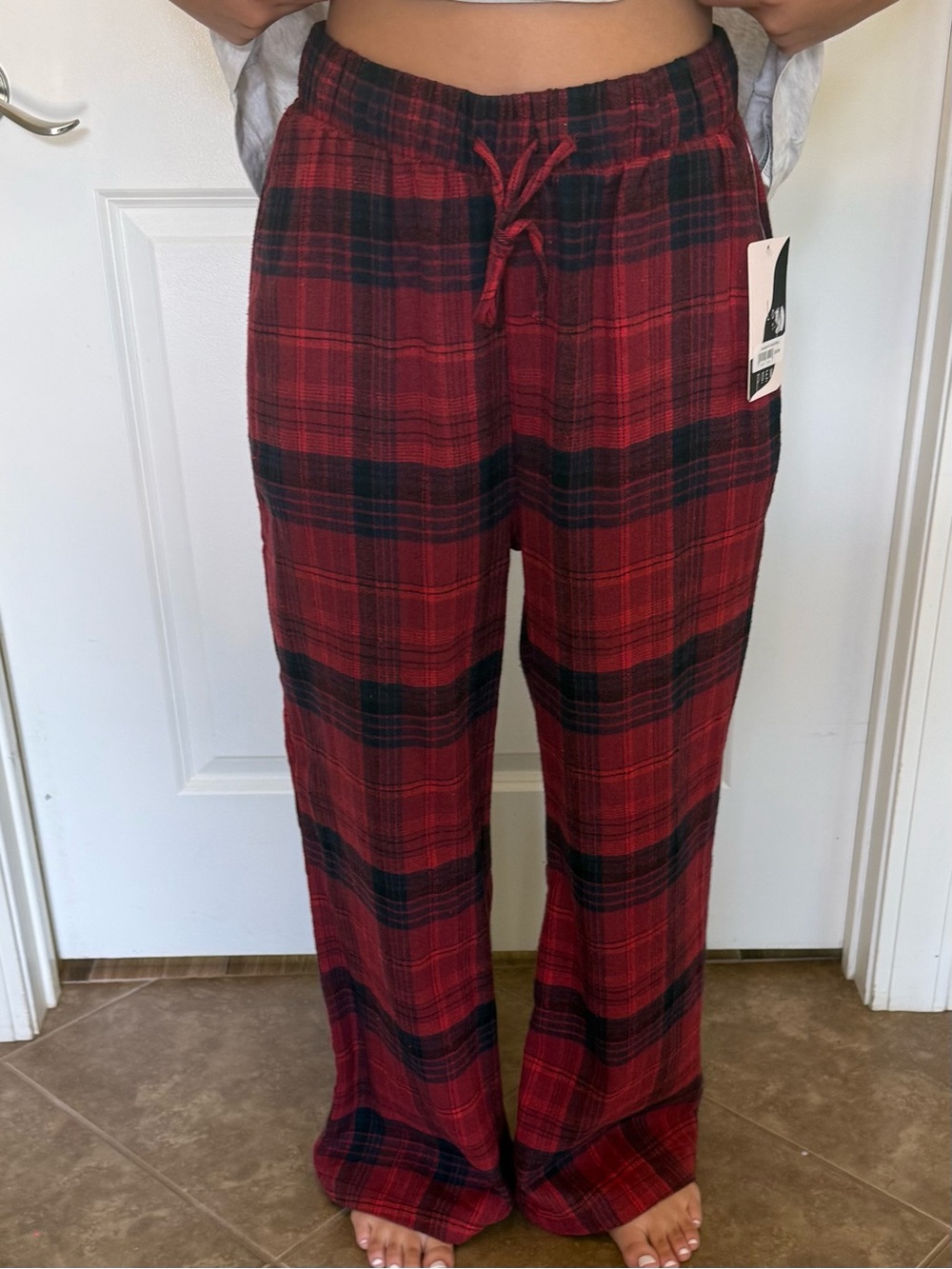 Red Plaid Women’s Lounge Pants - Drawstring Waist